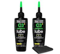 Muc-Off C3 Lot de 2 lubrifiants céramiques pour temps sec 120 ml avec chiffon en microfibre | Lubrifiant pour chaîne de qualité supérieure pour conditions sèches, poussiéreuses et humides | Protection
