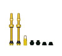 Muc-Off Valves Presta Tubeless - 44 mm - Valves de Vélo Anti-Fuite de Qualité Supérieure avec Outil Démonte-Obus de Valve Intégré - Doré, Gold