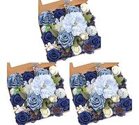 Mucafar Fleurs Bleues Délicates avec Blancs et Bleus Nobles | Boîte bleue rêveuse réaliste; blanc pur et bleu marine s’accordent pour une élégance adaptée à toutes les saisons.