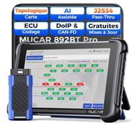 mucar 892BT Pro Valise Diagnostic Auto avec Cartographie Topologique, AI | Version Professionnelle 892BT, Assisté par IA, J2534 Protocole, 4000+ Tests Actifs, Codage ECU, 35+ services, Gratuit à Vie