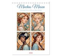 Muchas Musen (Tischkalender 2026 DIN A5 hoch), CALVENDO Monatskalender: Schöne Frauen wie von Alfons Mucha gemalt
