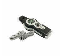 MuchLuckystar Boussole de survie 7 en 1 avec lumière LED, sifflet, thermomètre et loupe, outil étanche pour camping, randonnée, noir