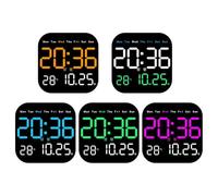 MuchLuckystar Horloge murale numérique avec télécommande, affichage de la température et de la date, luminosité à 10 niveaux, compte à rebours, support de bureau ou mural, noir