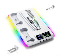 MuchLuckystar Station de refroidissement pour PS5 avec ventilateurs Turbo pour console PS5 Pro Slim - RVB réglable pour l'éclairage double charge support vertical blanc (blanc)