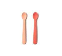 Muchmellow - Set Repas Bébé de 2 Cuillères en Silicone avec Étui de Voyage, Ergonomiques, MADE IN ITALY Sans Plastique, Sans BPA, Fabriqué en Italie, Lavable au Lave-vaisselle (orange + pêche)