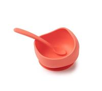 Muchmellow - Set Repas Bébé Silicone 2 Pièces, Bol avec Ventouse Antichute, Cuillère Ergonomique, Sans Plastique, BPA Free, Made in Italy (orange)