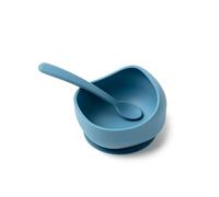 Muchmellow - Set Repas Bébé Silicone 2 Pièces, Bol avec Ventouse Antichute, Cuillère Ergonomique, Sans Plastique, BPA Free, Made in Italy (bleu)
