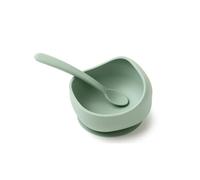 Muchmellow - Set Repas Bébé Silicone 2 Pièces, Bol avec Ventouse Antichute, Cuillère Ergonomique, Sans Plastique, BPA Free, Made in Italy (vert)