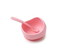 Muchmellow - Set Repas Bébé Silicone 2 Pièces, Bol avec Ventouse Antichute, Cuillère Ergonomique, Sans Plastique, BPA Free, Made in Italy (rose)
