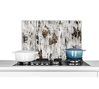 MuchoWow Credence Bouleau - Blanc - Bois Fond de hotte 70x50 cm Credence Aluminium Plaque INOX de Cuisine