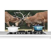MuchoWow Credence Cerf - Bois - Combat Fond de hotte 120x60 cm Credence Aluminium Plaque INOX de Cuisine