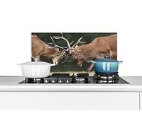 MuchoWow Credence Cerf - Bois - Combat Fond de hotte 60x30 cm Credence Aluminium Plaque INOX de Cuisine