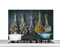 MuchoWow Credence Fleurs sèches - Fleurs - Bouquet - Nature Morte - Corde - Liasse Fond de hotte 100x65 cm Credence Aluminium Plaque INOX de Cuisine