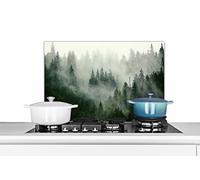 MuchoWow Credence Forêt - Brouillard - Arbres - Nature Fond de hotte 70x50 cm Credence Aluminium Plaque INOX de Cuisine