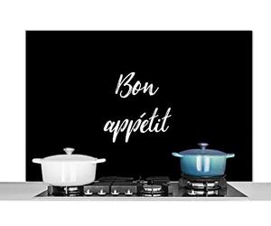 MuchoWow Credence Mangez de Bon cœur - Citations - Proverbes - Bon appétit - Alimentation Fond de hotte 120x80 cm Credence aluminium Plaque INOX de Cuisine