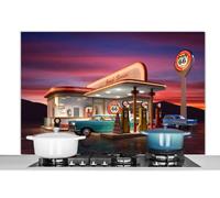 MuchoWow Credence Station-Service - Voiture - Vintage Fond de hotte 120x80 cm Credence Aluminium Plaque INOX de Cuisine