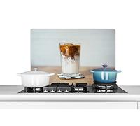 MuchoWow Credence Une Tasse de café glacé sur Une Table en Bois Fond de hotte 70x50 cm Credence Aluminium Plaque INOX de Cuisine