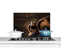 MuchoWow Credence Vin - Verre à vin - Raisins - Verre Fond de hotte 60x40 cm Credence Aluminium Plaque INOX de Cuisine