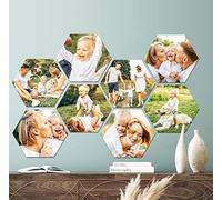 MuchoWow Créez votre mur photo personnalisé - Tableaux muraux hexagonaux - Collage de cadres photo - Cadeaux personnalisés - Décoration murale (Grand, 10 pièces)