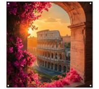 MuchoWow© Deco Jardin 100x100 cm Posters Décoratifs Extérieur Terrasse Mur Déco Appartement Affiche Exterieur Decoration Balcon Décoration Murale Colisée - Rome - Fleurs Roses