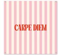MuchoWow© Deco Jardin 100x100 cm Posters Décoratifs Extérieur Terrasse Mur Déco Appartement Affiche Exterieur Decoration Balcon Décoration Murale Rose pâle - Rouge - Rayures - Carpe Diem