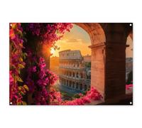 MuchoWow© Deco Jardin 120x80 cm Posters Décoratifs Extérieur Terrasse Mur Déco Appartement Affiche Exterieur Decoration Balcon Décoration Murale Colisée - Rome - Fleurs Roses