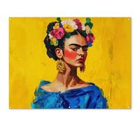 MuchoWow© Deco Jardin 160x120 cm Posters Décoratifs Extérieur Terrasse Mur Déco Appartement Affiche Exterieur Decoration Balcon Décoration Murale Frida Kahlo - Femme - Jaune - Bleu - Fleurs