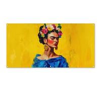 MuchoWow© Deco Jardin 160x80 cm Posters Décoratifs Extérieur Terrasse Mur Déco Appartement Affiche Exterieur Decoration Balcon Décoration Murale Frida Kahlo - Femme - Jaune - Bleu - Fleurs