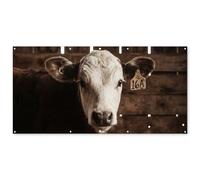 MuchoWow© Deco Jardin 200x100 cm Posters Décoratifs Extérieur Terrasse Mur Déco Appartement Affiche Exterieur Decoration Balcon Décoration Murale Veau - Etiquette d'oreille - Etable en Bois