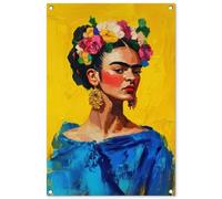 MuchoWow© Deco Jardin 60x90 cm Posters Décoratifs Extérieur Terrasse Mur Déco Appartement Affiche Exterieur Decoration Balcon Décoration Murale Frida Kahlo - Femme - Jaune - Bleu - Fleurs