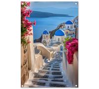 MuchoWow© Deco Jardin 60x90 cm Posters Décoratifs Extérieur Terrasse Mur Déco Appartement Affiche Exterieur Decoration Balcon Décoration Murale Santorin - Fleurs - Grèce