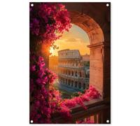 MuchoWow© Deco Jardin 60x90 cm Posters Décoratifs Extérieur Terrasse Mur Déco Appartement Affiche Exterieur Decoration Balcon Décoration Murale Colisée - Rome - Fleurs Roses