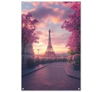MuchoWow© Deco Jardin 80x120 cm Posters Décoratifs Extérieur Terrasse Mur Déco Appartement Affiche Exterieur Decoration Balcon Décoration Murale Tour Eiffel - Paris - Rose