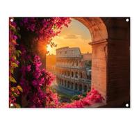 MuchoWow© Deco Jardin 80x60 cm Posters Décoratifs Extérieur Terrasse Mur Déco Appartement Affiche Exterieur Decoration Balcon Décoration Murale Colisée - Rome - Fleurs Roses