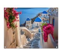 MuchoWow© Deco Jardin 80x60 cm Posters Décoratifs Extérieur Terrasse Mur Déco Appartement Affiche Exterieur Decoration Balcon Décoration Murale Santorin - Fleurs - Grèce