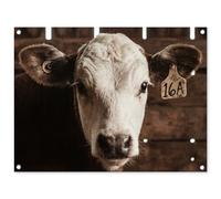 MuchoWow© Deco Jardin 80x60 cm Posters Décoratifs Extérieur Terrasse Mur Déco Appartement Affiche Exterieur Decoration Balcon Décoration Murale Veau - Etiquette d'oreille - Etable en Bois