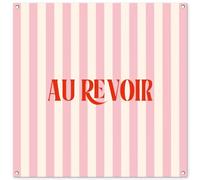 MuchoWow© Deco Jardin Exterieur 100x100 cm Décorative Poster Affiche Murale Decoration Balcon Décoration Extérieure Terrasse Déco Appartement Rose pâle - Rouge - Rayures - Au Revoir