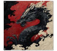 MuchoWow© Deco Jardin Exterieur 100x100 cm Décorative Poster Affiche Murale Decoration Balcon Décoration Extérieure Terrasse Déco Appartement Dragon Noir - Nuages De fumée - Rouge