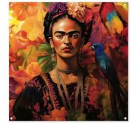 MuchoWow© Deco Jardin Exterieur 100x100 cm Décorative Poster Affiche Murale Decoration Balcon Décoration Extérieure Terrasse Déco Appartement Femme - Fleurs - Perroquet - Pittoresque