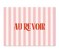 MuchoWow© Deco Jardin Exterieur 160x120 cm Décorative Poster Affiche Murale Decoration Balcon Décoration Extérieure Terrasse Déco Appartement Rose pâle - Rouge - Rayures - Au Revoir