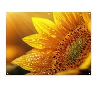 MuchoWow© Deco Jardin Exterieur 160x120 cm Décorative Poster Affiche Murale Decoration Balcon Décoration Extérieure Terrasse Déco Appartement Tournesol - Gouttes De rosée - Lumière du Soleil