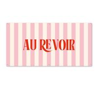 MuchoWow© Deco Jardin Exterieur 160x80 cm Décorative Poster Affiche Murale Decoration Balcon Décoration Extérieure Terrasse Déco Appartement Rose pâle - Rouge - Rayures - Au Revoir