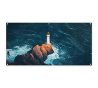 MuchoWow© Deco Jardin Exterieur 160x80 cm Décorative Poster Affiche Murale Decoration Balcon Décoration Extérieure Terrasse Déco Appartement Phare - Rocher - Mer - Vagues