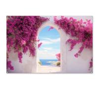 MuchoWow© Deco Jardin Exterieur 180x120 cm Décorative Poster Affiche Murale Decoration Balcon Décoration Extérieure Terrasse Déco Appartement Mer - Rose - Fleurs - Portail