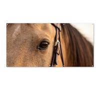 MuchoWow© Deco Jardin Exterieur 200x100 cm Décorative Poster Affiche Murale Decoration Balcon Décoration Extérieure Terrasse Déco Appartement Cheval - Oeil - Marron