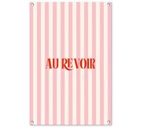 MuchoWow© Deco Jardin Exterieur 60x90 cm Décorative Poster Affiche Murale Decoration Balcon Décoration Extérieure Terrasse Déco Appartement Rose pâle - Rouge - Rayures - Au Revoir