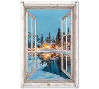 MuchoWow© Deco Jardin Exterieur 60x90 cm Décorative Poster Affiche Murale Decoration Balcon Décoration Extérieure Terrasse Déco Appartement Vue d'ensemble - Paysage d'hiver - Nature - Maison
