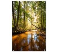 MuchoWow© Deco Jardin Exterieur 60x90 cm Décorative Poster Affiche Murale Decoration Balcon Décoration Extérieure Terrasse Déco Appartement Forêt - Ruisseau - Lumière du Soleil - Nature - Vert