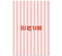 MuchoWow© Deco Jardin Exterieur 80x120 cm Décorative Poster Affiche Murale Decoration Balcon Décoration Extérieure Terrasse Déco Appartement Rose pâle - Rouge - Rayures - Au Revoir