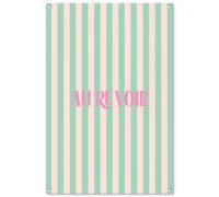 MuchoWow© Deco Jardin Exterieur 80x120 cm Décorative Poster Affiche Murale Decoration Balcon Décoration Extérieure Terrasse Déco Appartement Rose - Vert - Rayures - Au Revoir